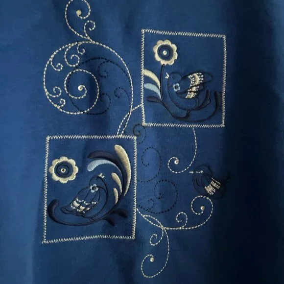 Northern Reflections Blue Floral Embroidered Crewneck Sweater XLP - Picture 5 of 12